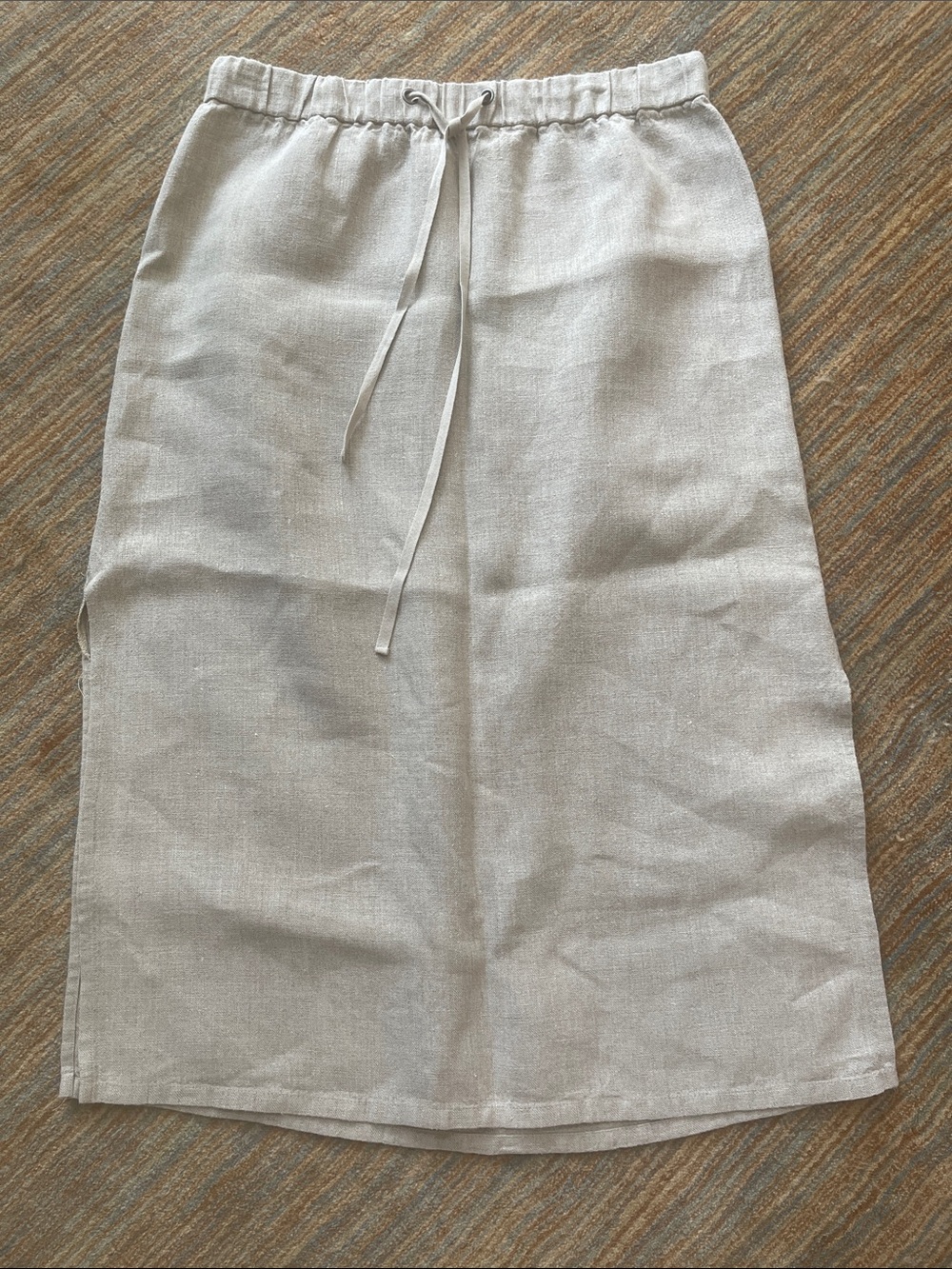 Eileen Fisher Organic Linen Drawstring Midi Skirt Medium
